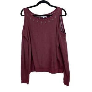 Rebecca Minkoff Gracie Rivet Cold Shoulder Sweatshirt Heather Red Medium Cotton